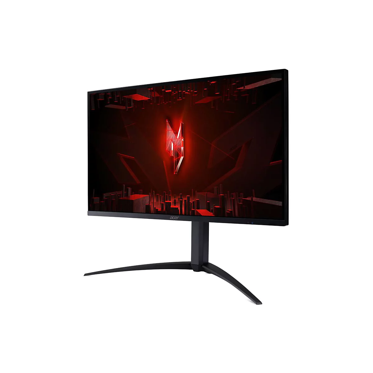 Schwarzer Acer Predator Gaming-Monitor mit leuchtendem, rotem Logo auf dem Display vor weißem Hintergrund.