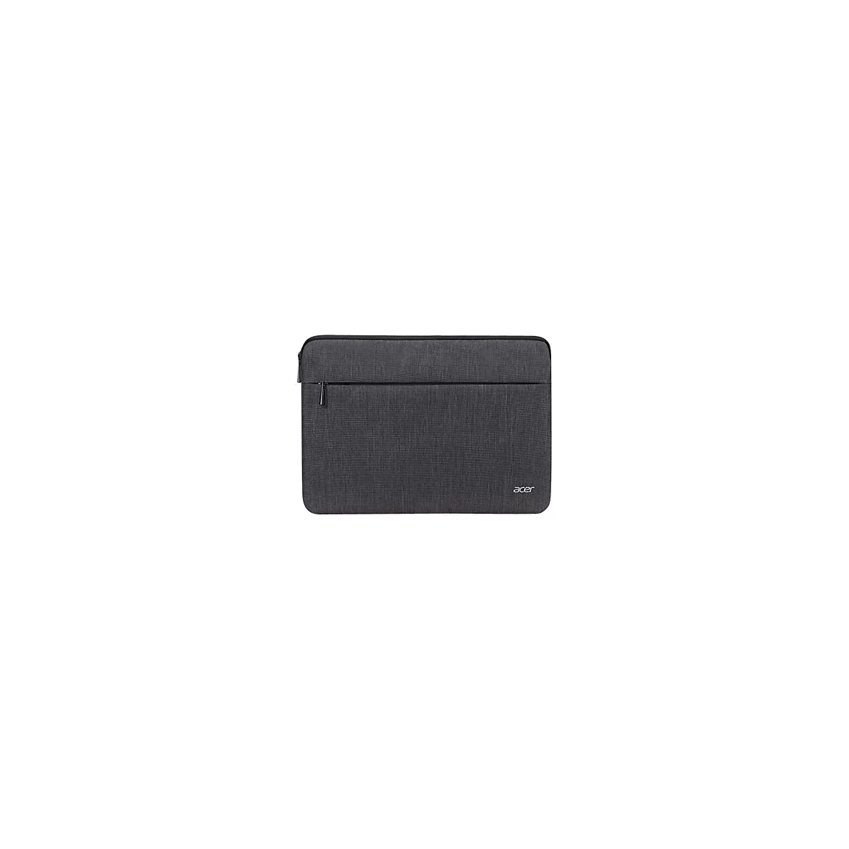 Dunkelgraue Acer Laptoptasche im Stoffdesign mit Reißverschlussfach und weißem Logo unten rechts.