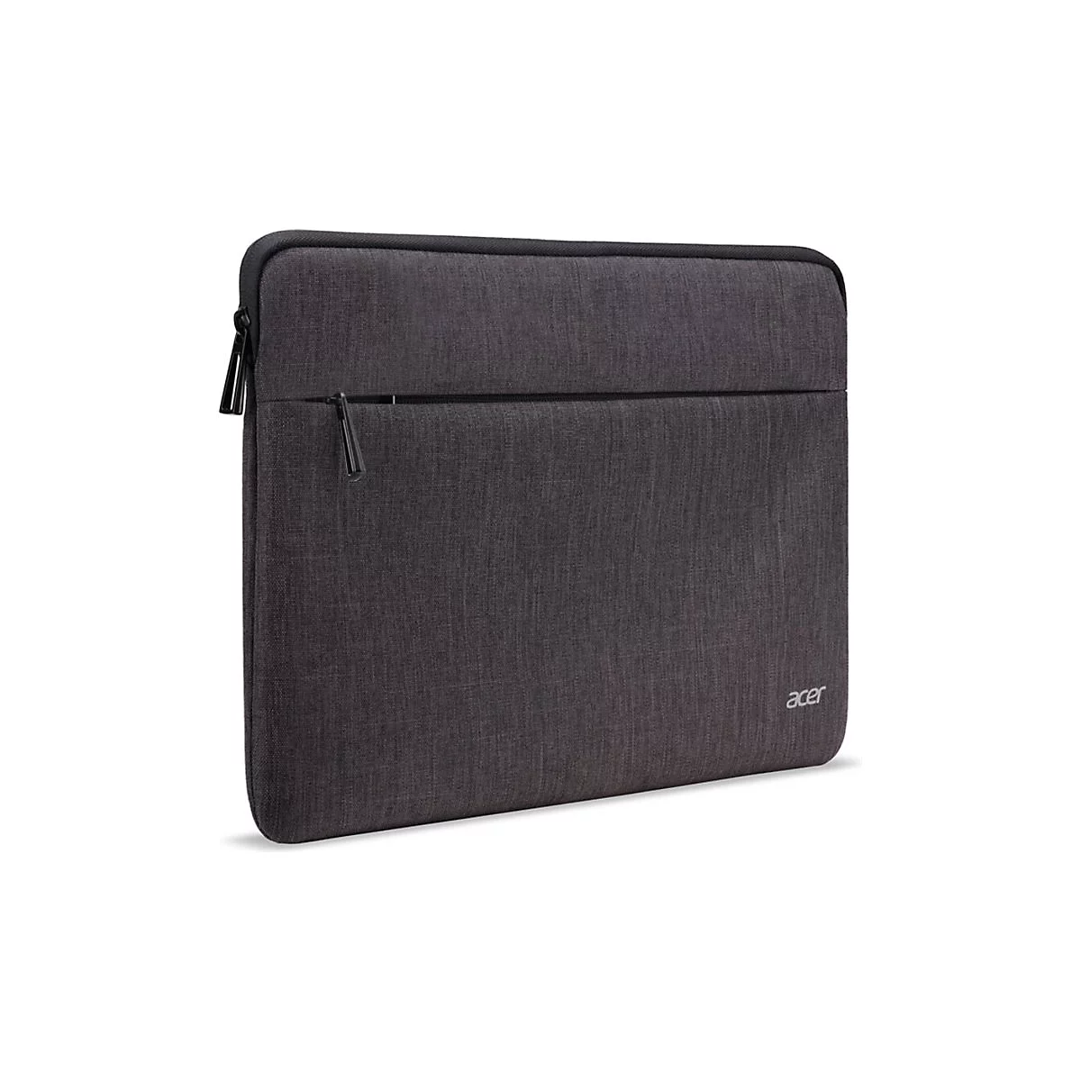 Dunkelgraue Acer Laptoptasche mit Textur und Reißverschluss vor weißem Hintergrund.