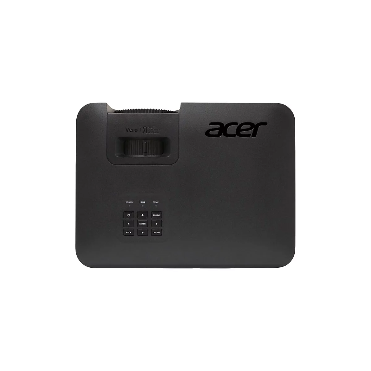 Schwarzer Acer Vero Projektor von oben mit Bedienfeld und Fokus-Einstellrad.