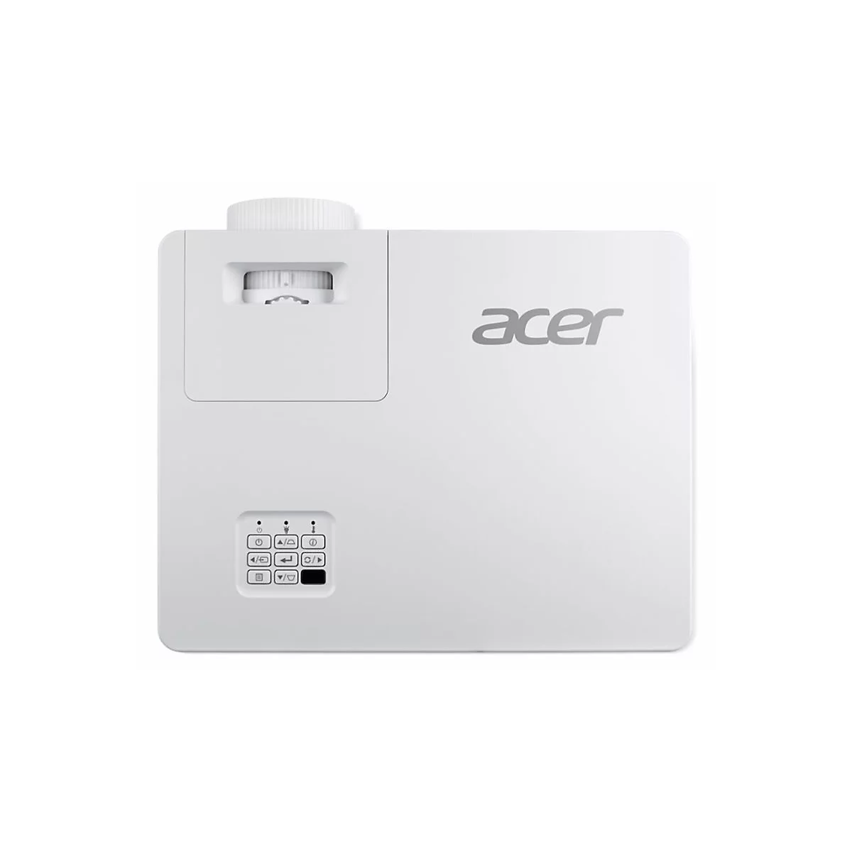 Weißer Acer-Beamer von oben gesehen mit Fokusring und Bedienfeld auf der Oberseite.