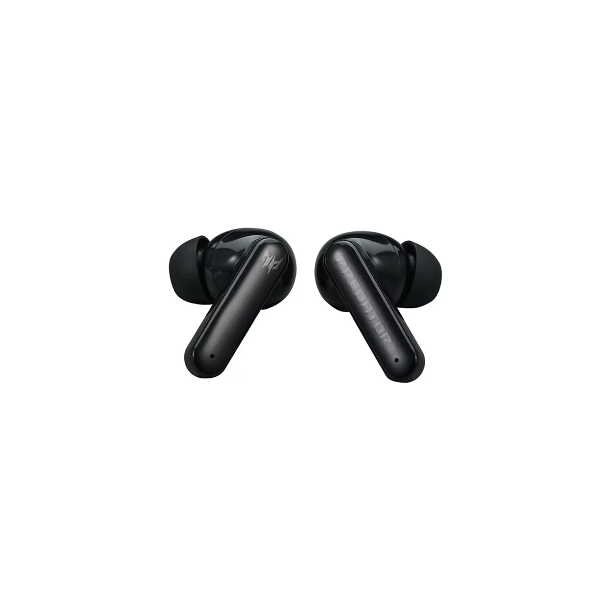 Zwei schwarze Predator In-Ear-Kopfhörer vor weißem Hintergrund mit Logo-Prägung.