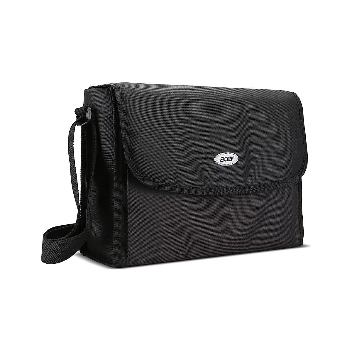 Schwarze Acer Laptoptasche mit verstellbarem Schultergurt vor weißem Hintergrund.