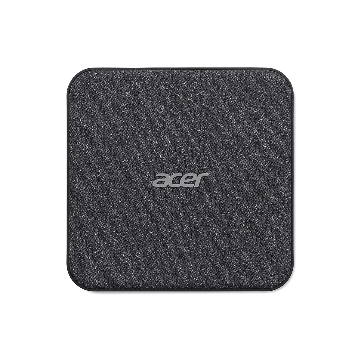 Ein quadratisches, schwarzes kabelloses Ladegerät mit Acer-Logo.