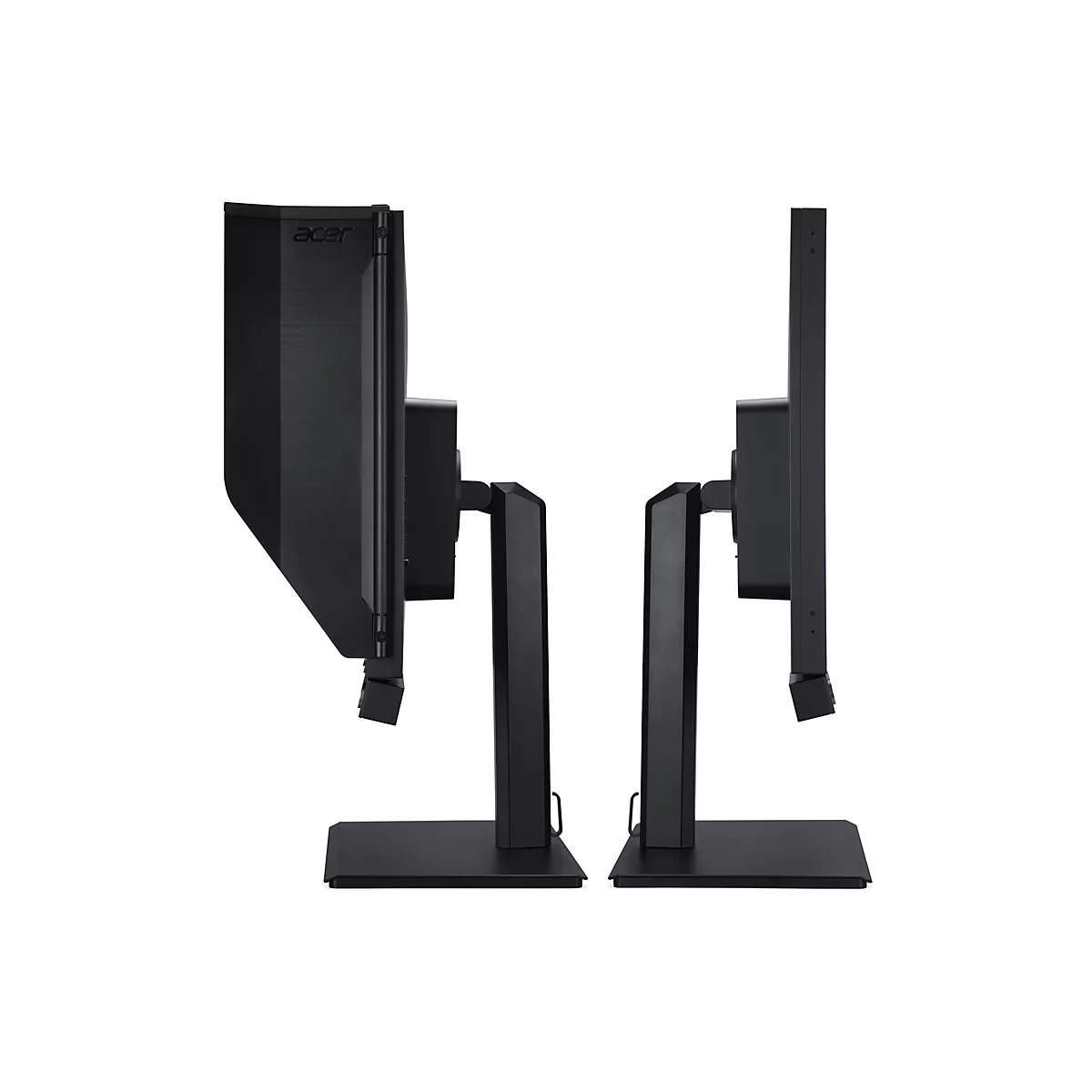Zwei schwarze Acer-Monitore von der Seite gesehen auf weißem Hintergrund.