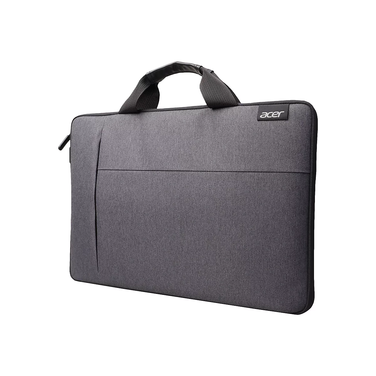 Graue Acer Laptoptasche aus Textil mit Tragegriffen vor weißem Hintergrund.