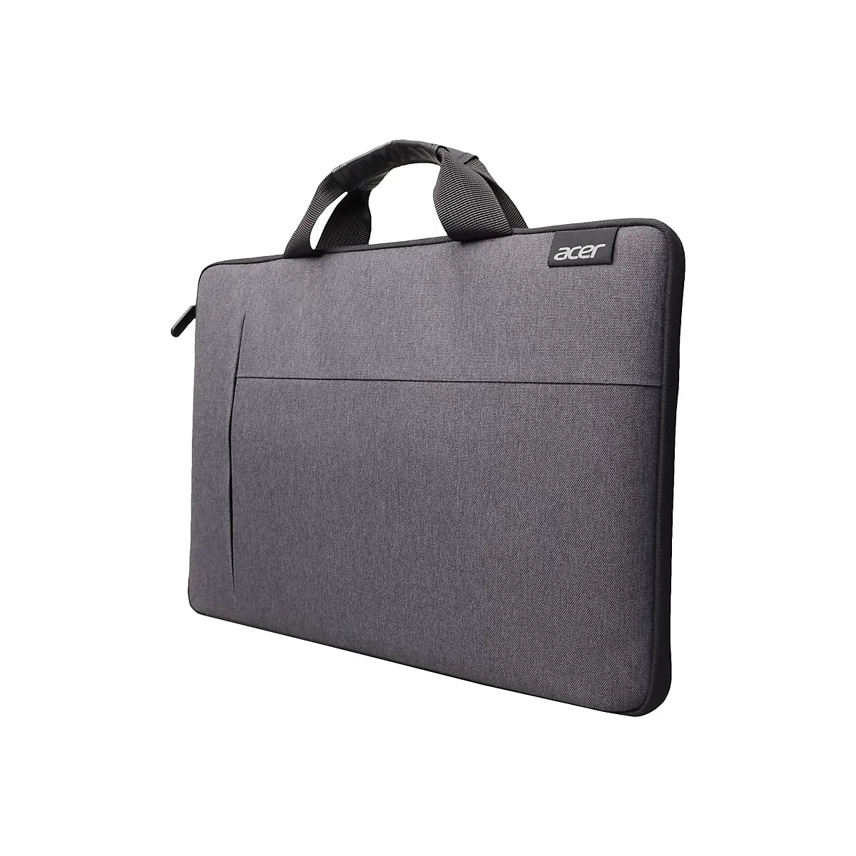 Dunkelgraue Acer Laptop-Tasche mit Tragegriff vor weißem Hintergrund.