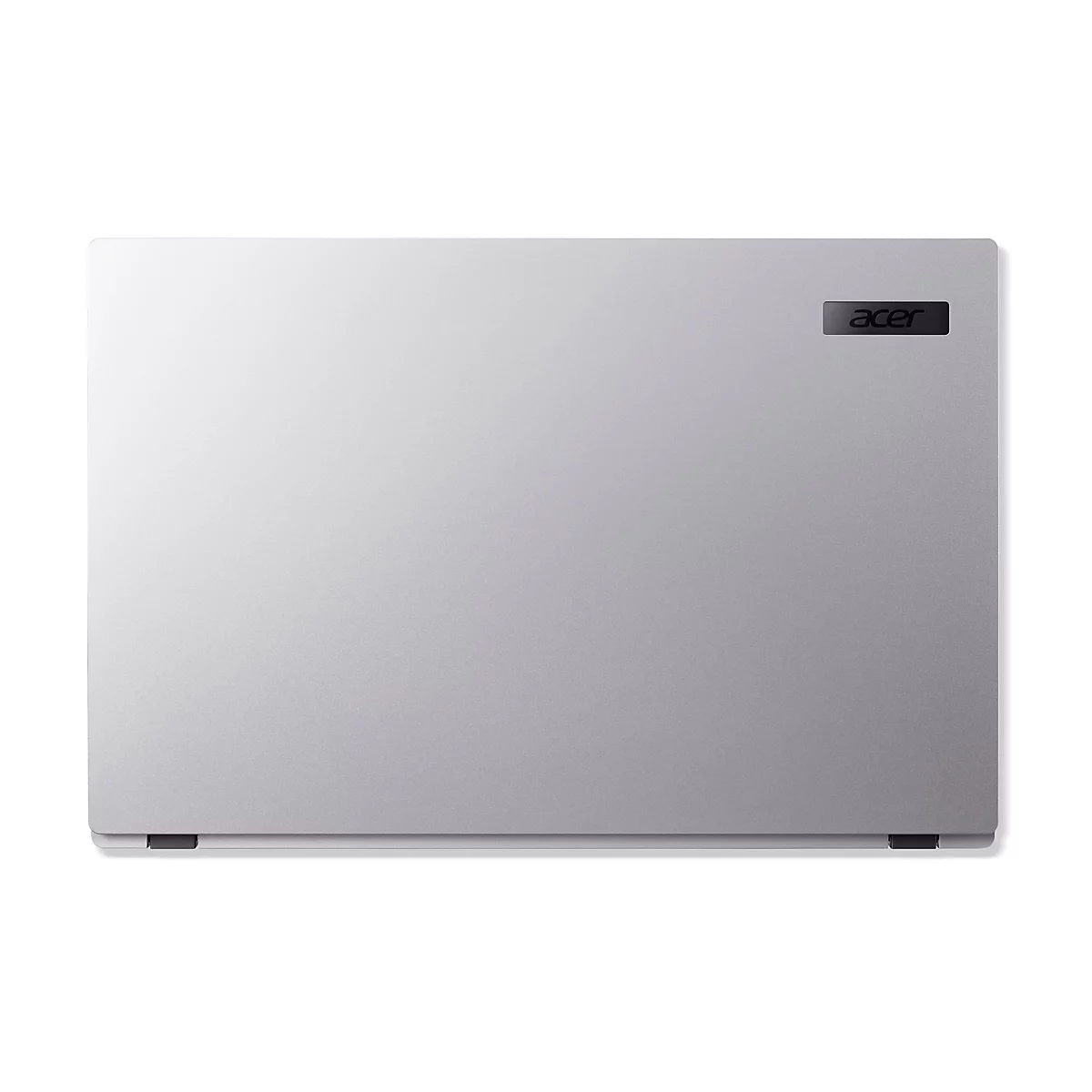 Geschlossener, silberner Acer Laptop mit mittigem Acer-Logo auf der rechten Seite, isoliert vor weißem Hintergrund.