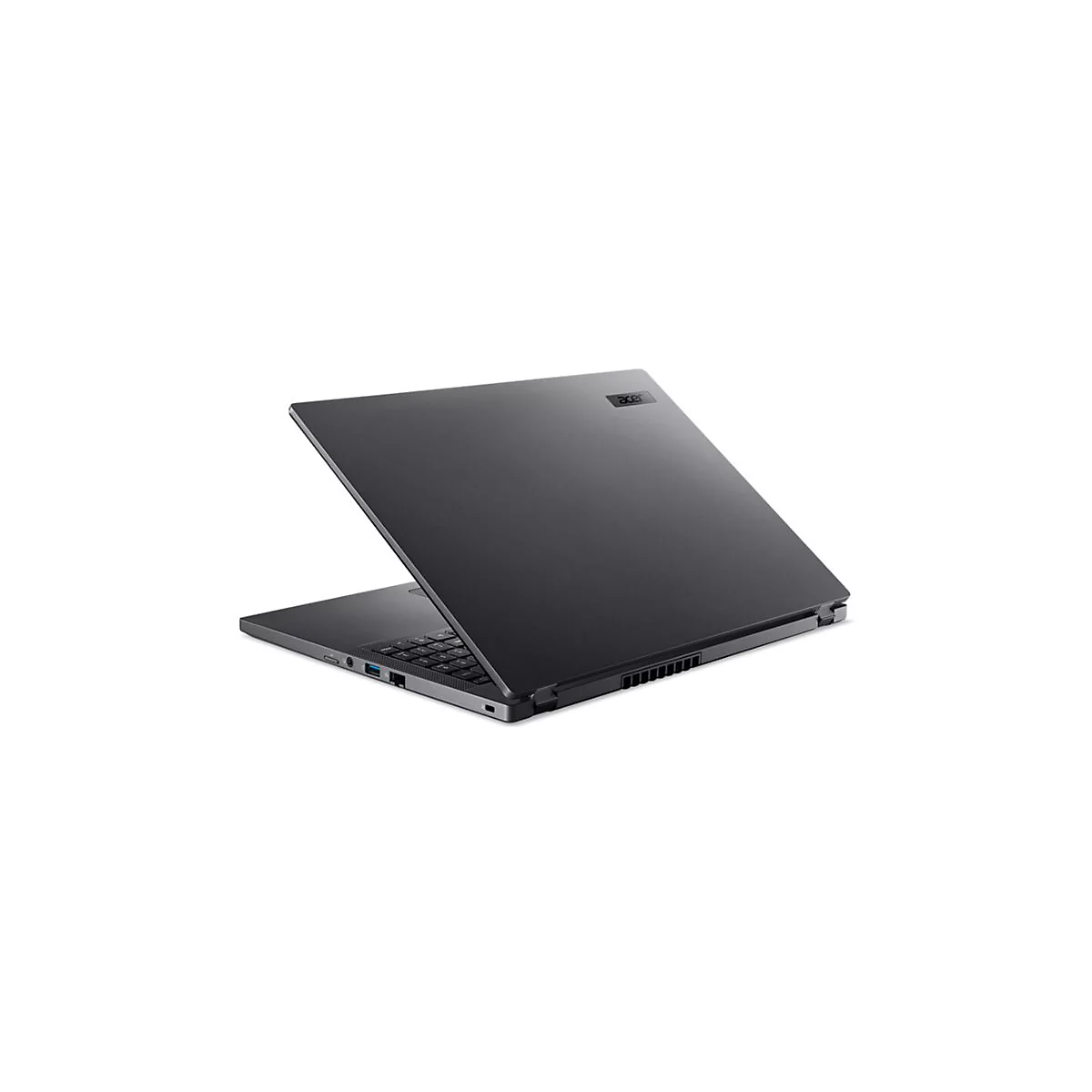 Dunkelgraues Laptop, leicht geÃ¶ffnet, auf weiÃŸem Hintergrund. Das Acer-Logo ist deutlich sichtbar.