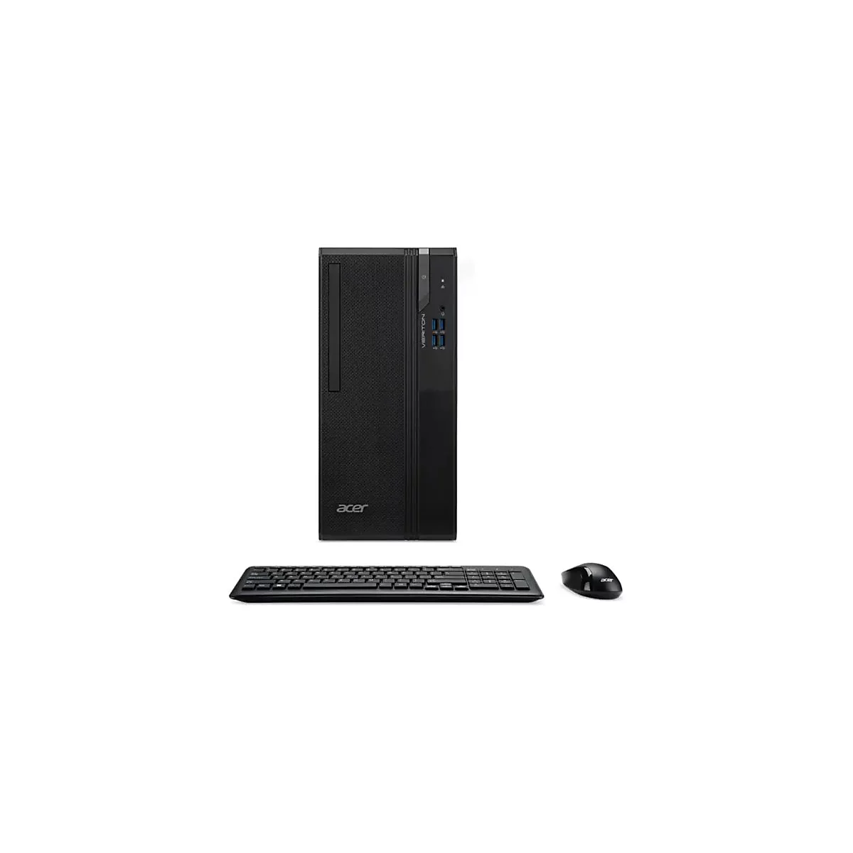 Schwarzer Acer-PC mit Tastatur und Maus auf weißem Grund.