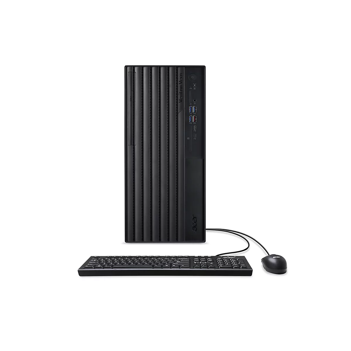 Schwarzer Acer PC, Tastatur und Maus auf weißem Grund.