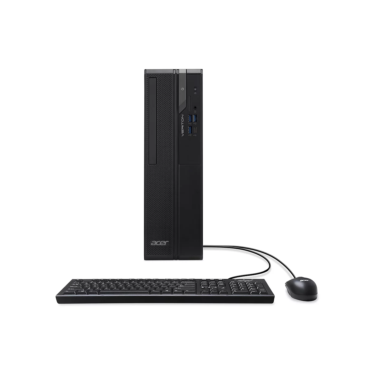 Schwarzer Acer Desktop-PC mit Tastatur und Maus vor weiÃŸem Hintergrund.