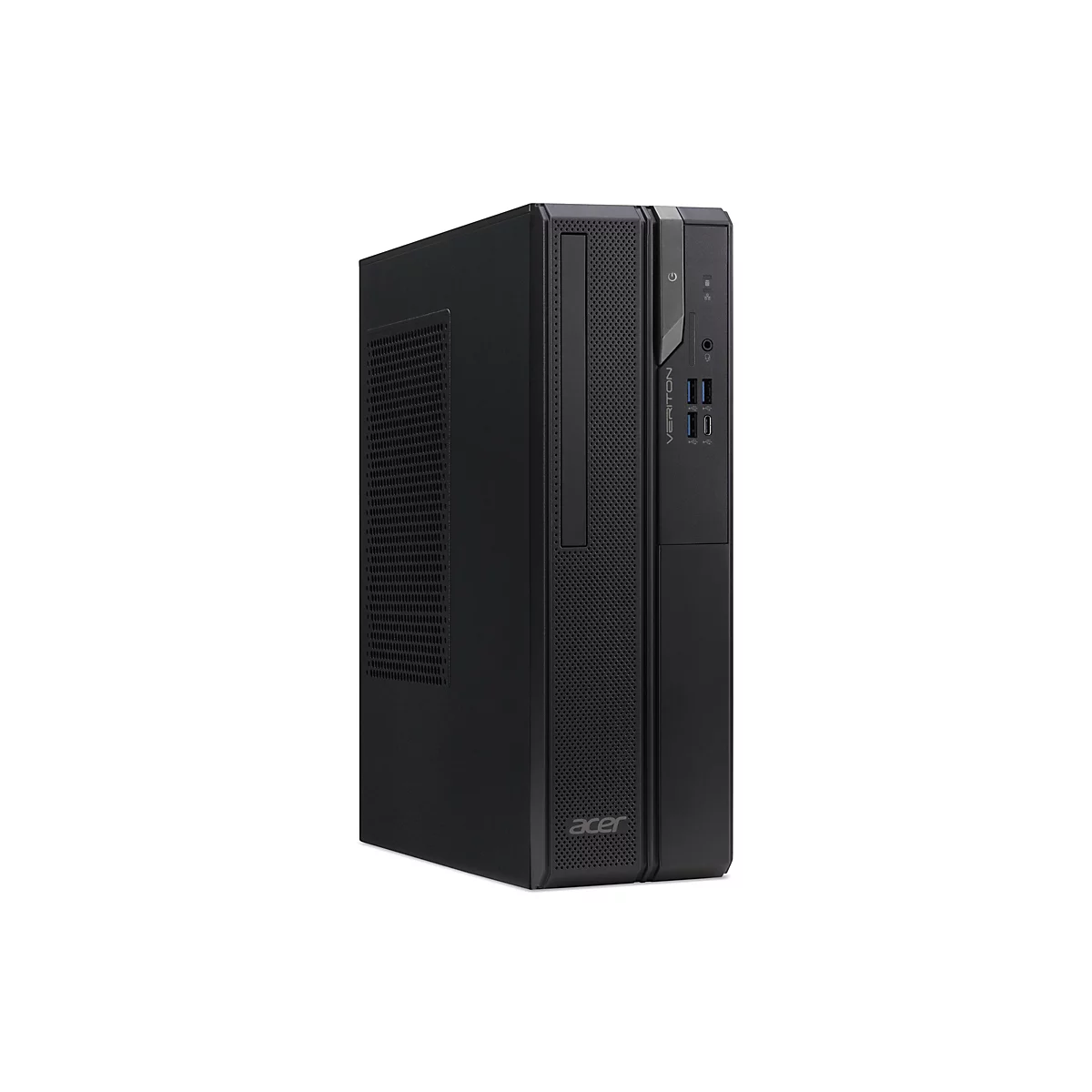 Schwarzer Acer Desktop-PC, der auf weiÃŸem Hintergrund steht.