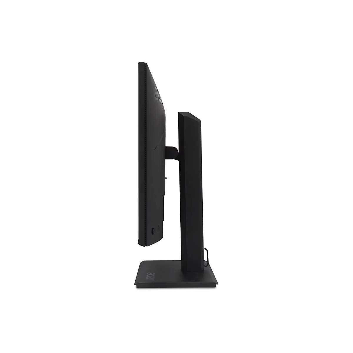 Seitenansicht eines schwarzen Acer Monitors auf einem stabilen Standfuß vor weißem Hintergrund.