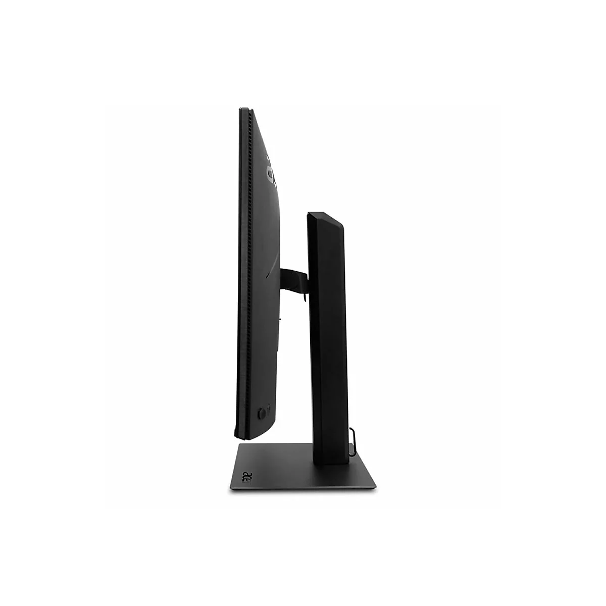 Seitenansicht eines schwarzen Acer Monitors auf einem stabilen Standfuß vor weißem Hintergrund.