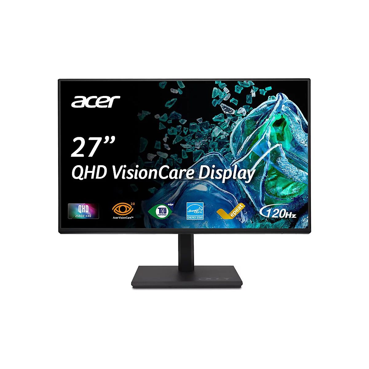 Acer 27 Zoll QHD Monitor mit VisionCare Technologie, 120Hz Bildwiederholrate und verschiedenen Zertifizierungen.