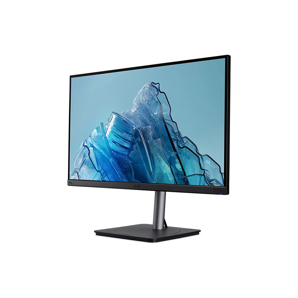 Acer Vero Monitor mit dünnem schwarzem Rahmen und Standfuß vor weißem Hintergrund.