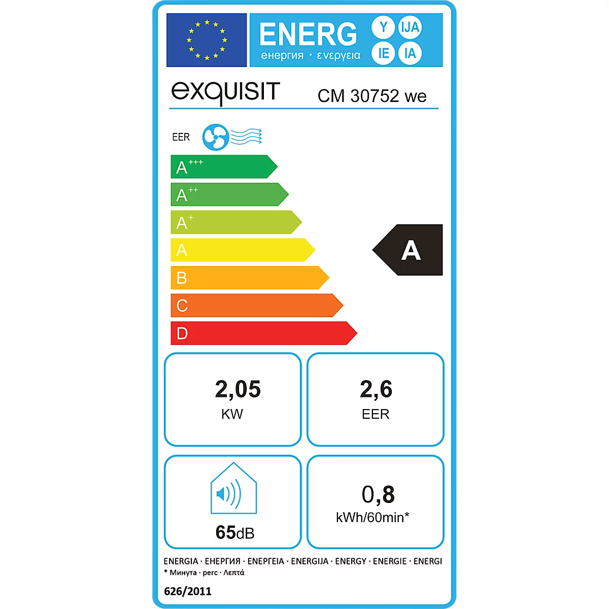 Acondicionador de aire móvil Exquisit CM 30752 we, 3 en 1, hasta 2,1 kW de capacidad de refrigeración, máx. 320 m³/h, hasta 20 m²