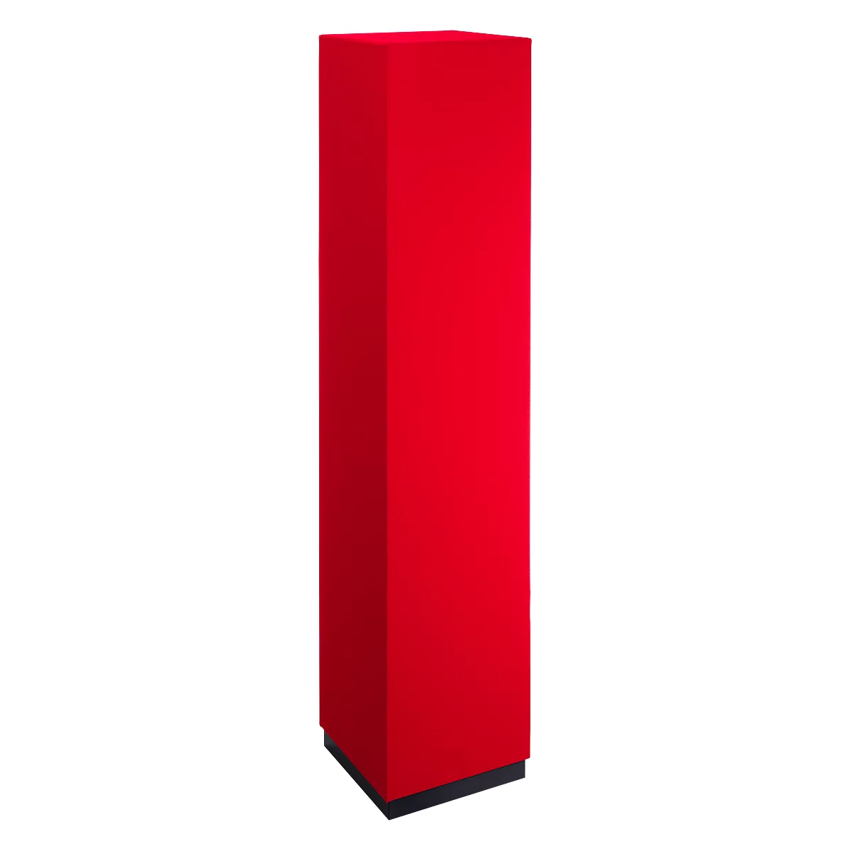 Tall, red, rectangular object with a black base.