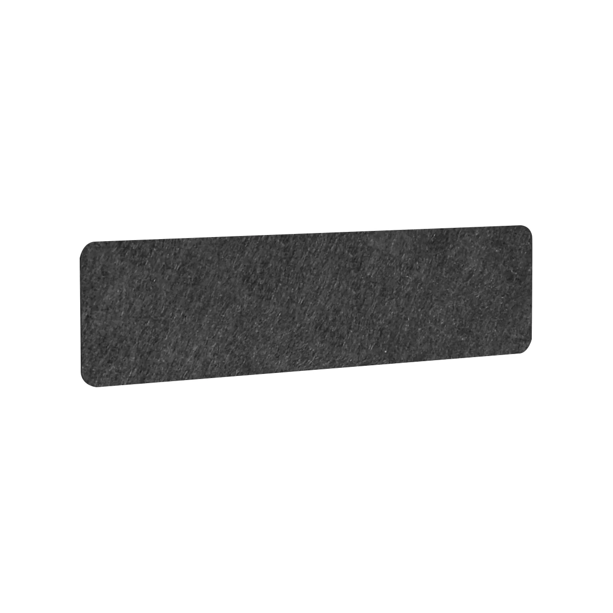 Rectangular, gray speckled felt part, rounded corners.
