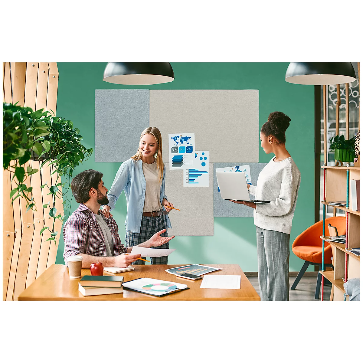 Acoustic Pinboard Board Up, classe d'absorption C, épaisseur 24 mm, textile et PET recyclé, gris ou beige, différentes tailles