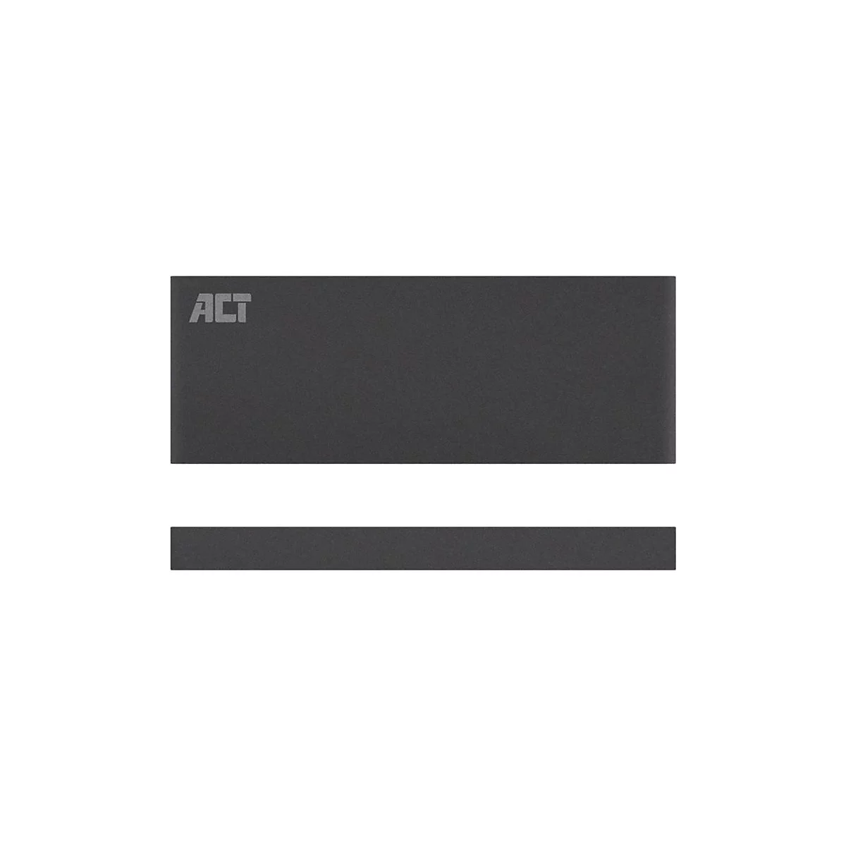 Dunkelgraue, rechteckige Kunststoffteile mit ACT-Logo auf dem größeren Segment.