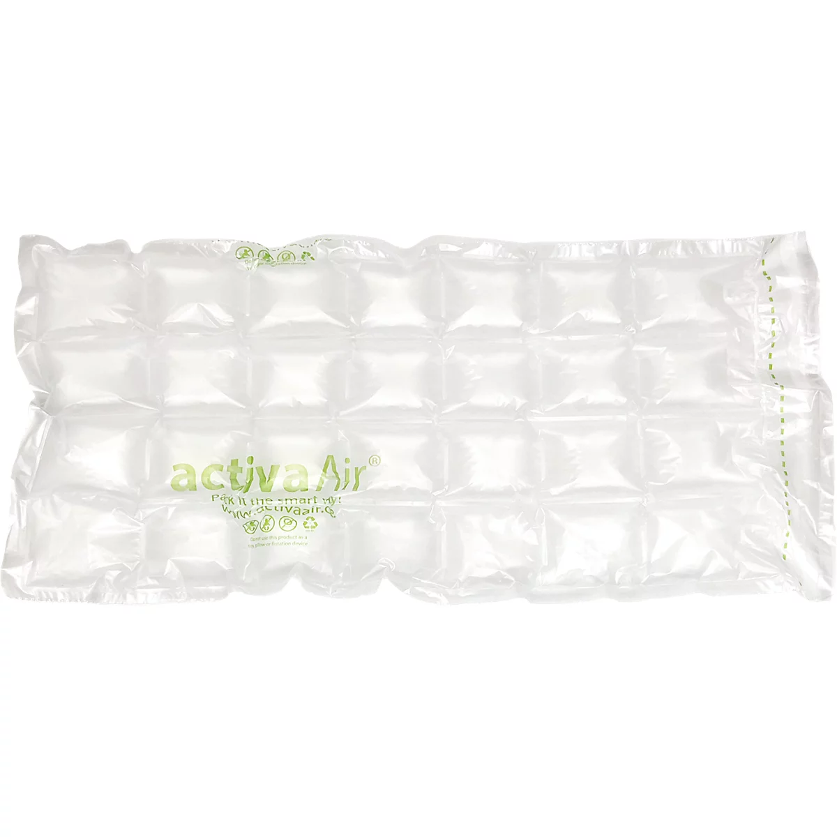 Sac de coussin d'air transparent avec chambres carrées, logo aktivaAir.