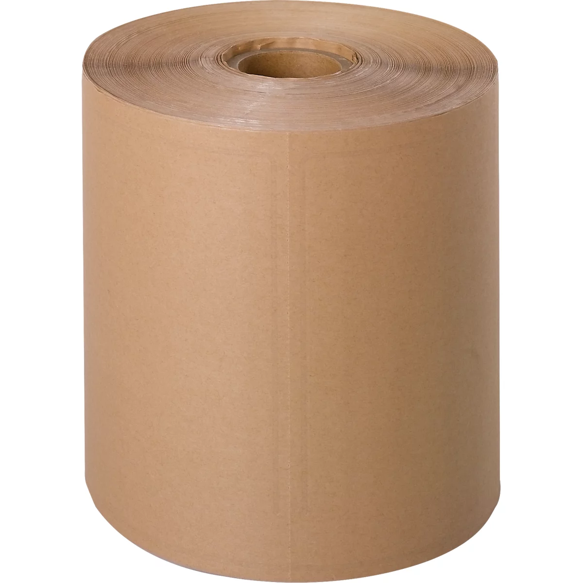 Un rouleau de papier d'emballage brun, cylindrique, debout.