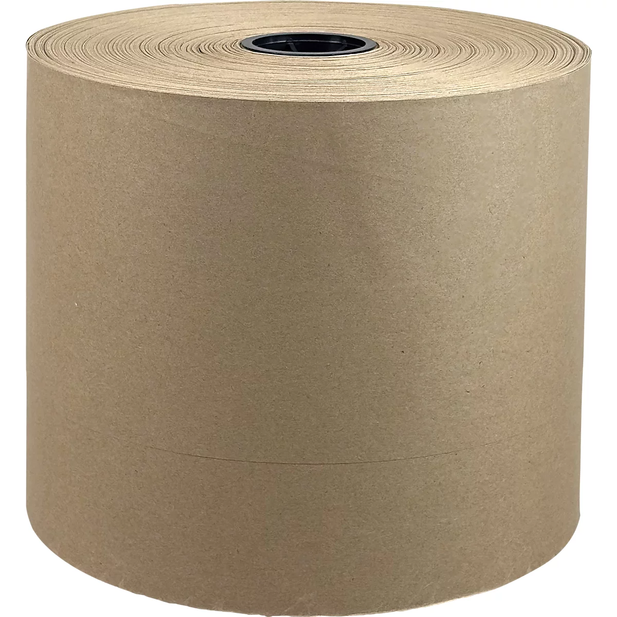 Grote rol papier, bruin. In het midden is een zwart gat te zien.