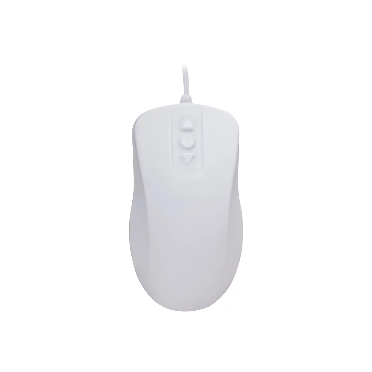 Weisse Computermaus, Drahtgebunden. Mit Scrollrad und zwei KnÃ¶pfen.