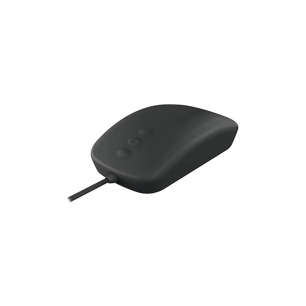Schwarzes, ovales GerÃ¤t mit drei KnÃ¶pfen und einem Kabel.