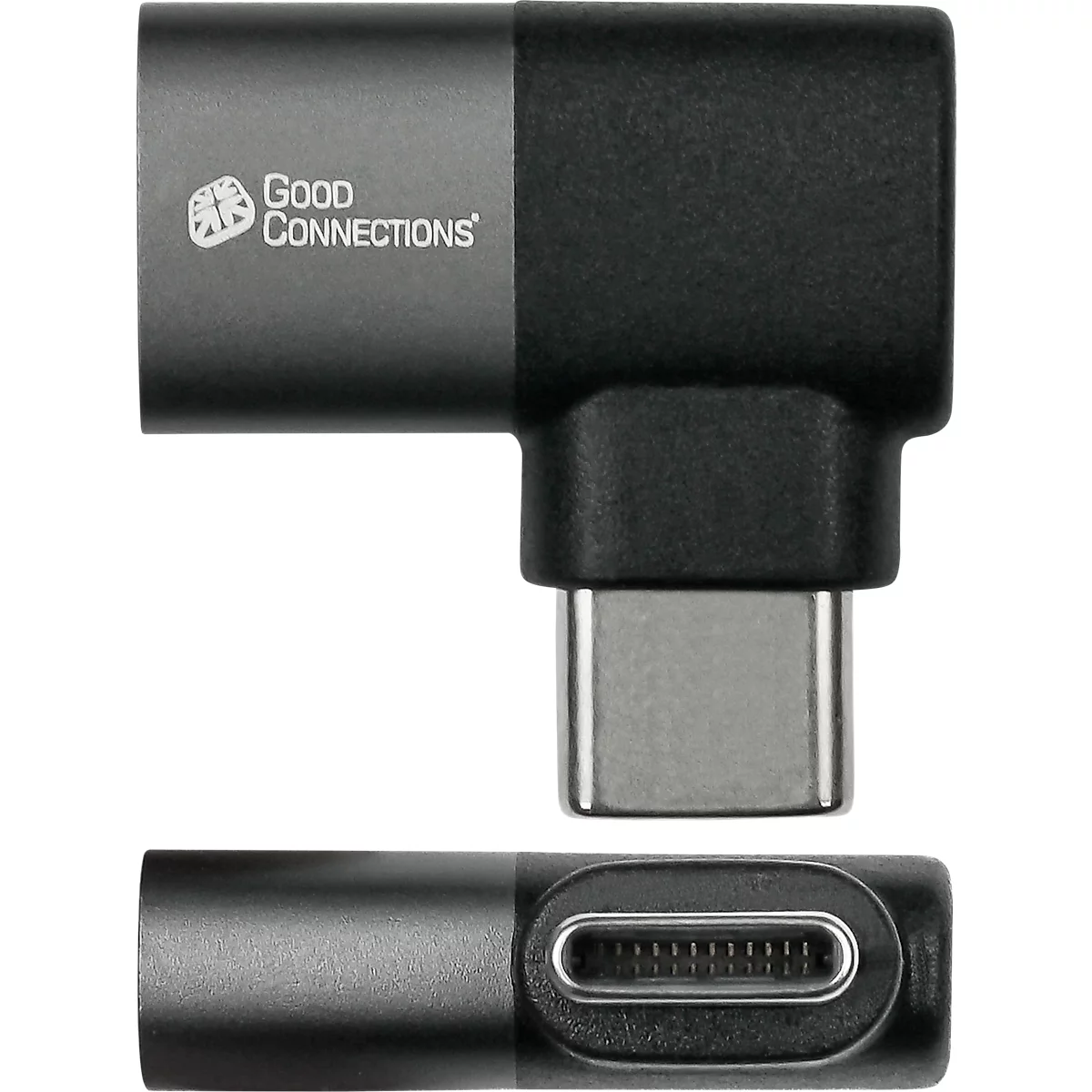 Adaptateur coudé USB 4.0 Good Connections, USB-C vers USB-C, puissance 240 W, jusqu'à 40 Gbit/s, jusqu'à 8K, enfichable à gauche & à droite, aluminium, anthracite