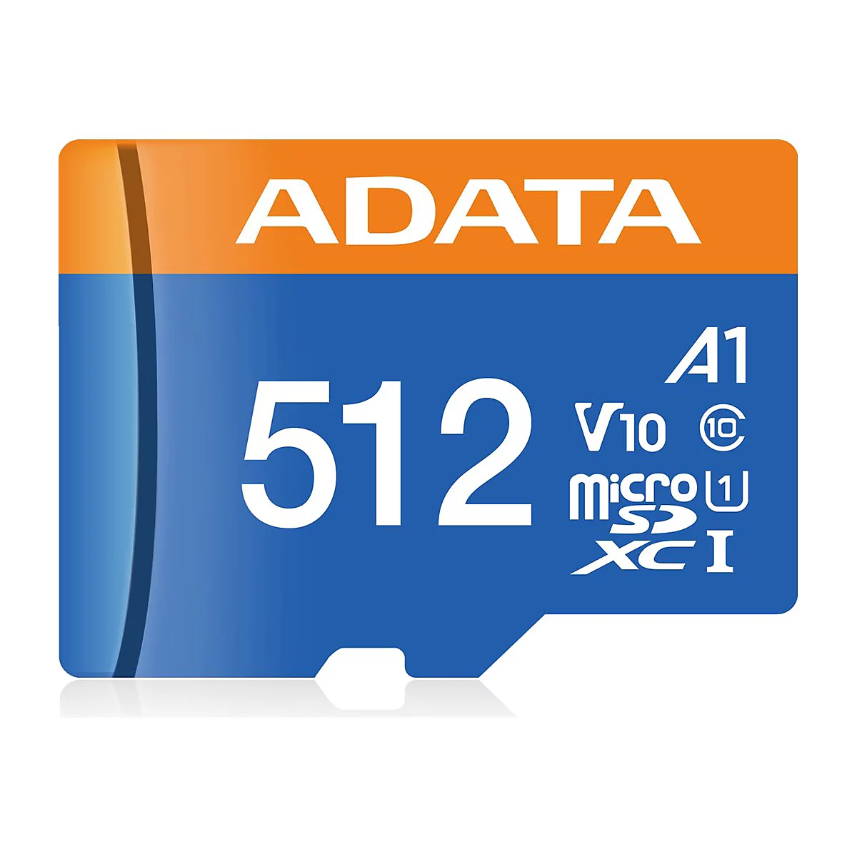 ADATA microSDXC-Speicherkarte mit 512 GB Kapazität auf weißem Hintergrund.