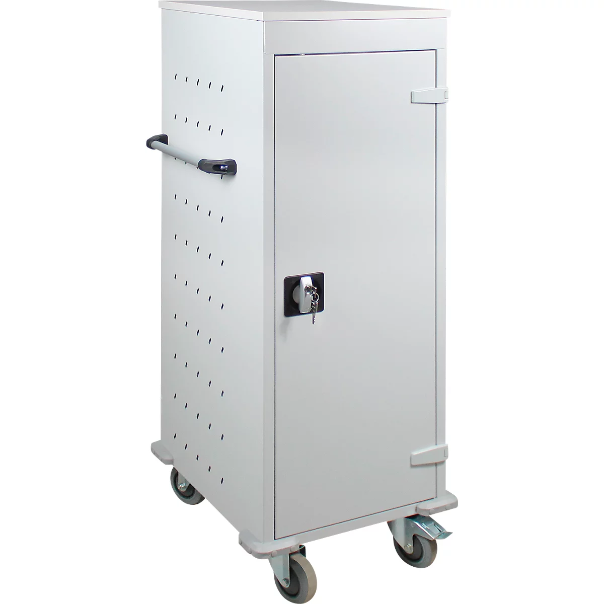 ADB Chariot pour ordinateur portable, 10 compartiments, alimentation électrique, serrure à cylindre, L 530 x P 500 x H 1250 mm, gris clair RAL 7035