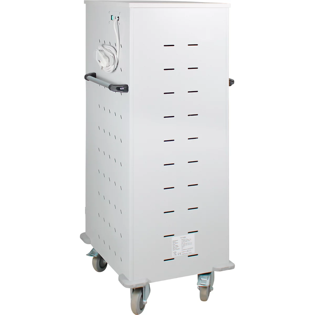 ADB Chariot pour ordinateur portable, 10 compartiments, alimentation électrique, serrure à cylindre, L 530 x P 500 x H 1250 mm, gris clair RAL 7035