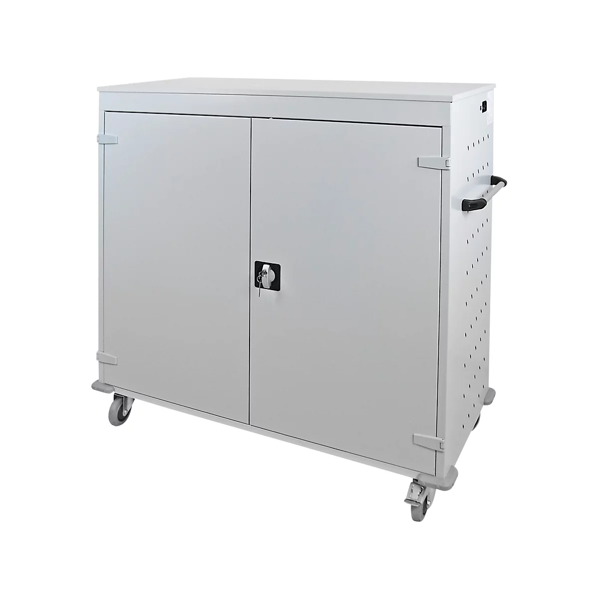 ADB Chariot pour ordinateur portable, 30 compartiments, alimentation électrique, ventilé, serrure à cylindre, 107 kg, L 1200 x P 500 x H 1250, gris clair RAL 7035