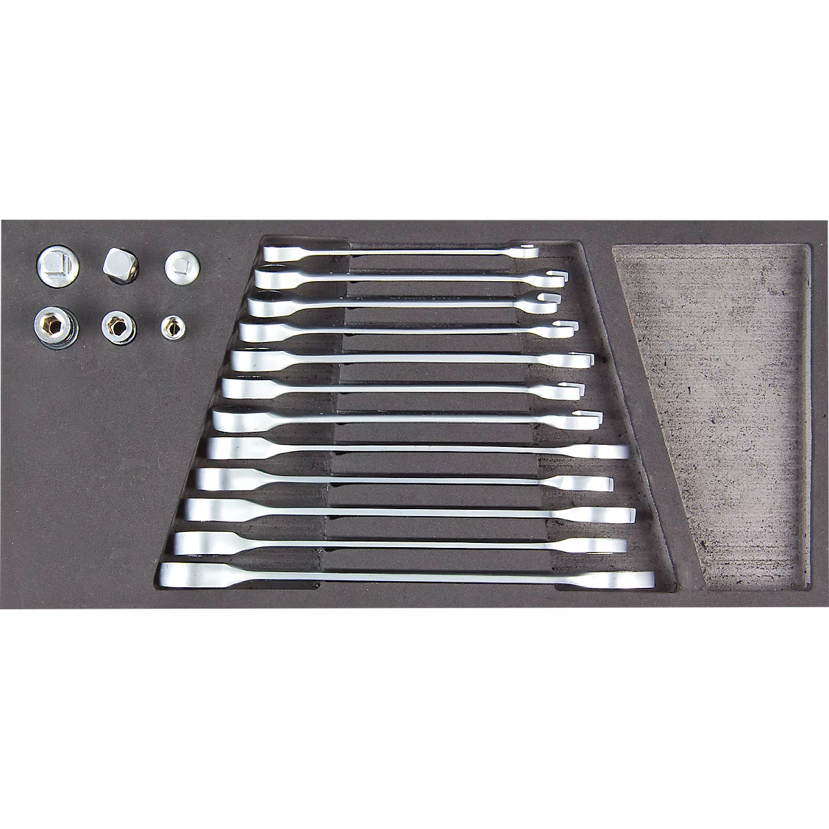 ADB-dubbele steeksleutelset, 18-delig, chroom vanadium, AF 8-19 mm, inzetstuk van hardschuim, L 400 x B 190 x H 35 mm, zilver
