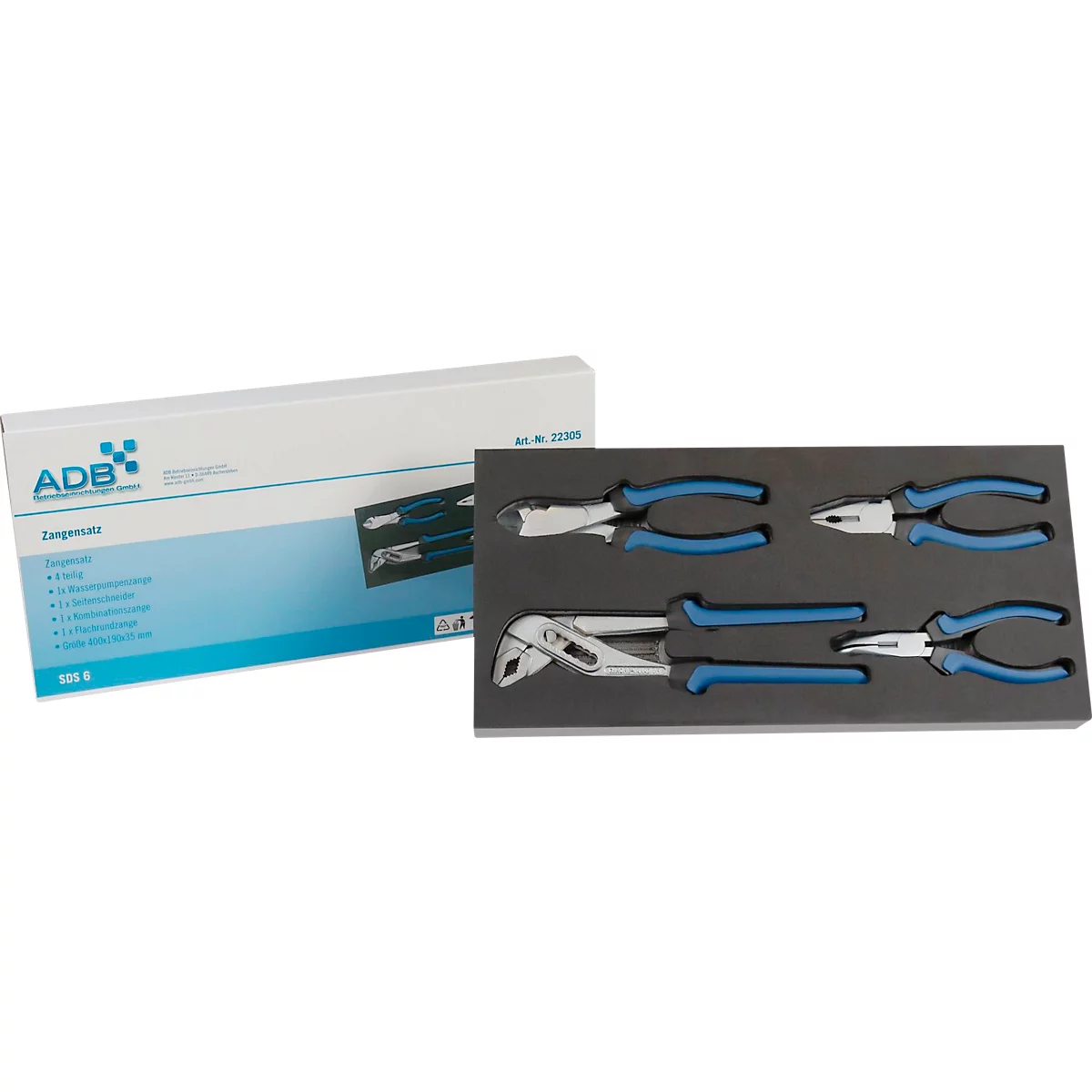 ADB Jeu de pinces, 4 pièces, garniture en mousse, L 400 x l 190 x H 35 mm