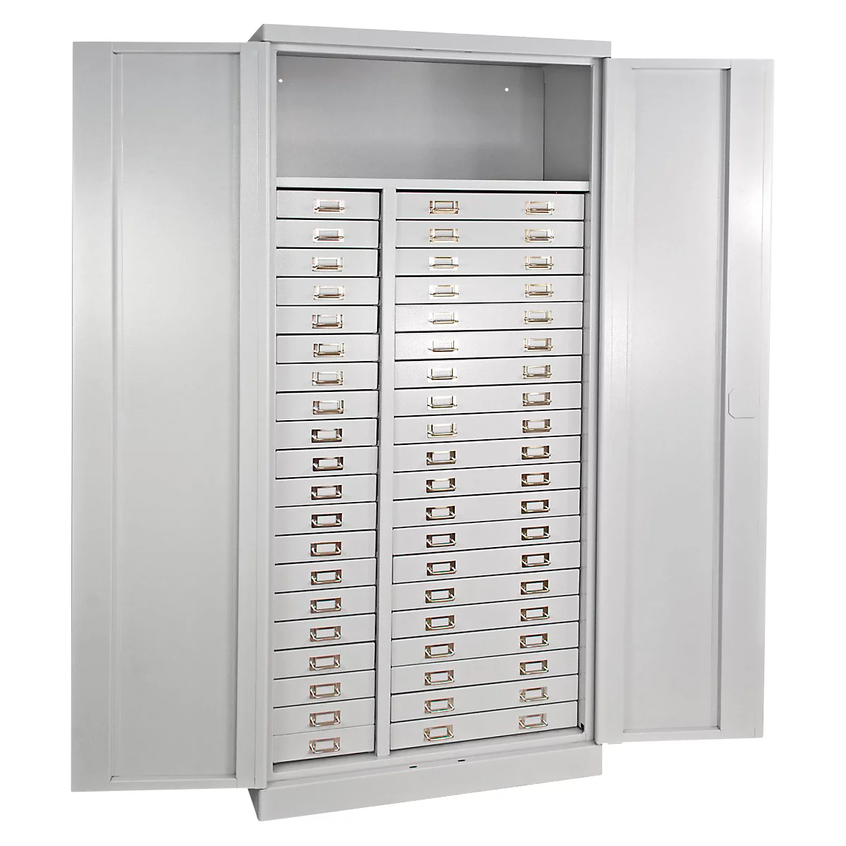 ADB ladekast, 40 laden, 1 legbord, 2-punts vergrendeling, stalen uitvoering, H 1790 x B 800 x D 410 mm, lichtgrijs RAL 7035