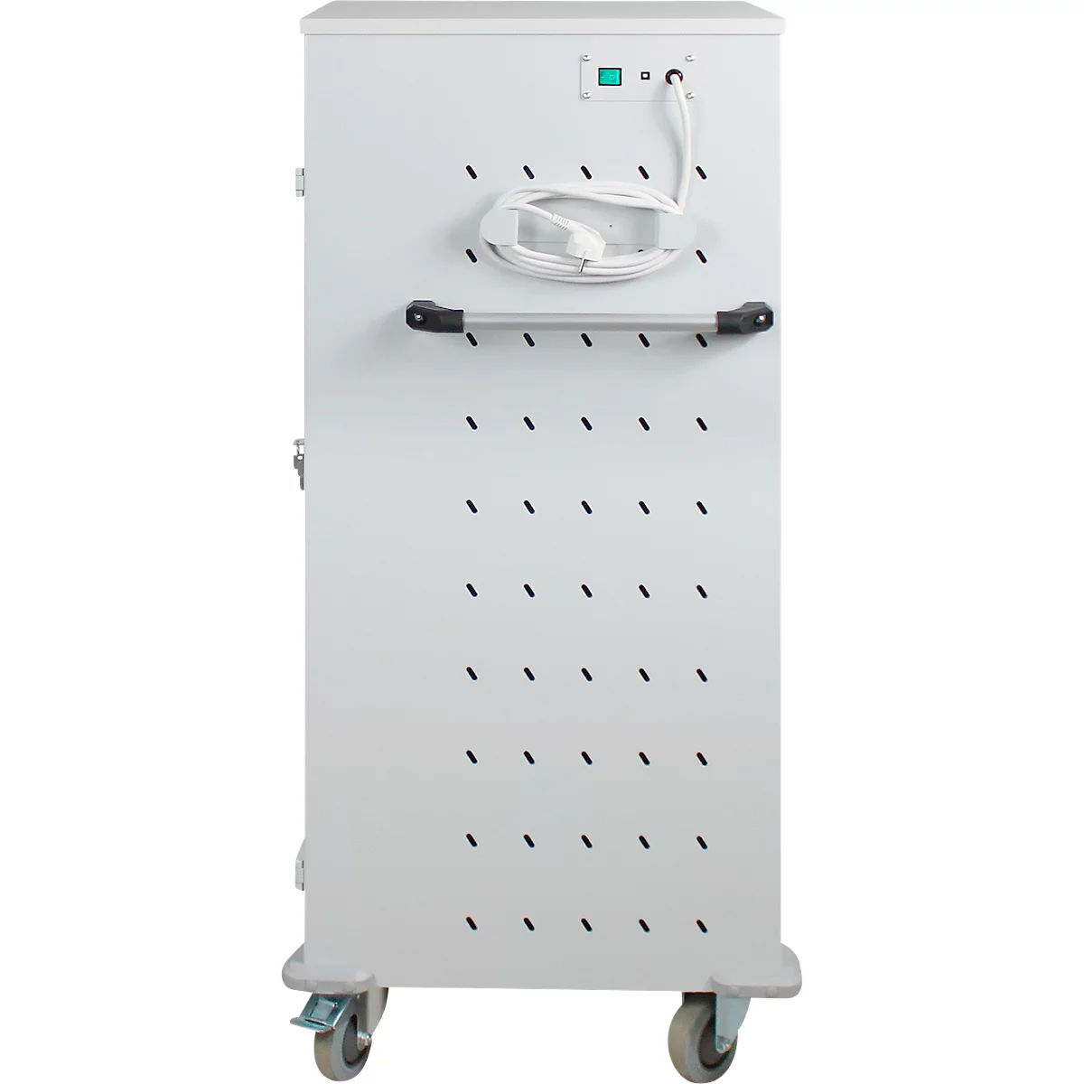 ADB laptop trolley, 10 vakken, voeding, cilinderslot, B 530 x D 500 x H 1250 mm, lichtgrijs RAL 7035