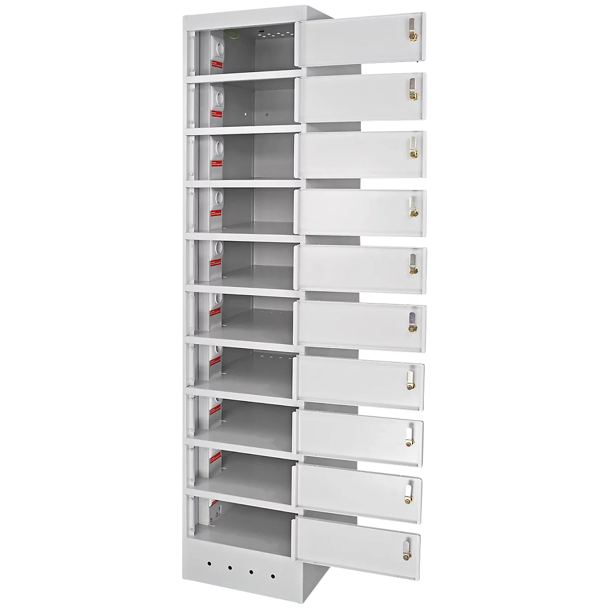ADB Laptopschrank, 10 Fachböden, Stromversorgung, belüftet, B 400 x T 500 x H 1800 mm, lichtgrau RAL 7035