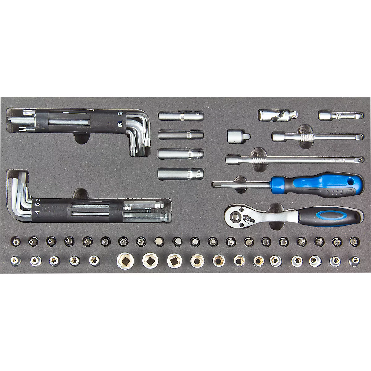 ADB Steckschlüssel-Garnitur 1/4', 63-teilig, SW 4-13 bis 20-22 mm, Chrom-Vanadium, inkl. Schaumstoff-Einlage, L 400 x B 190 x H 35 mm
