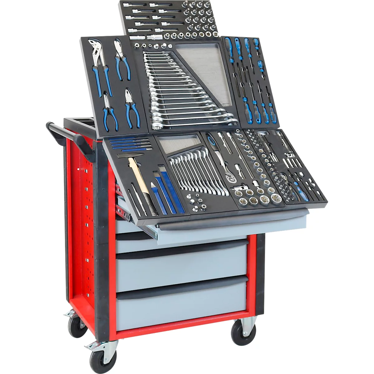 ADB Werkstattwagen HQ, mit 190-teiligem Werkzeugset, 7 Schubladen, Schiebegriff, Zentralverschluss, B 750 x T 475 x H 985 mm, feuerrot RAL 3000