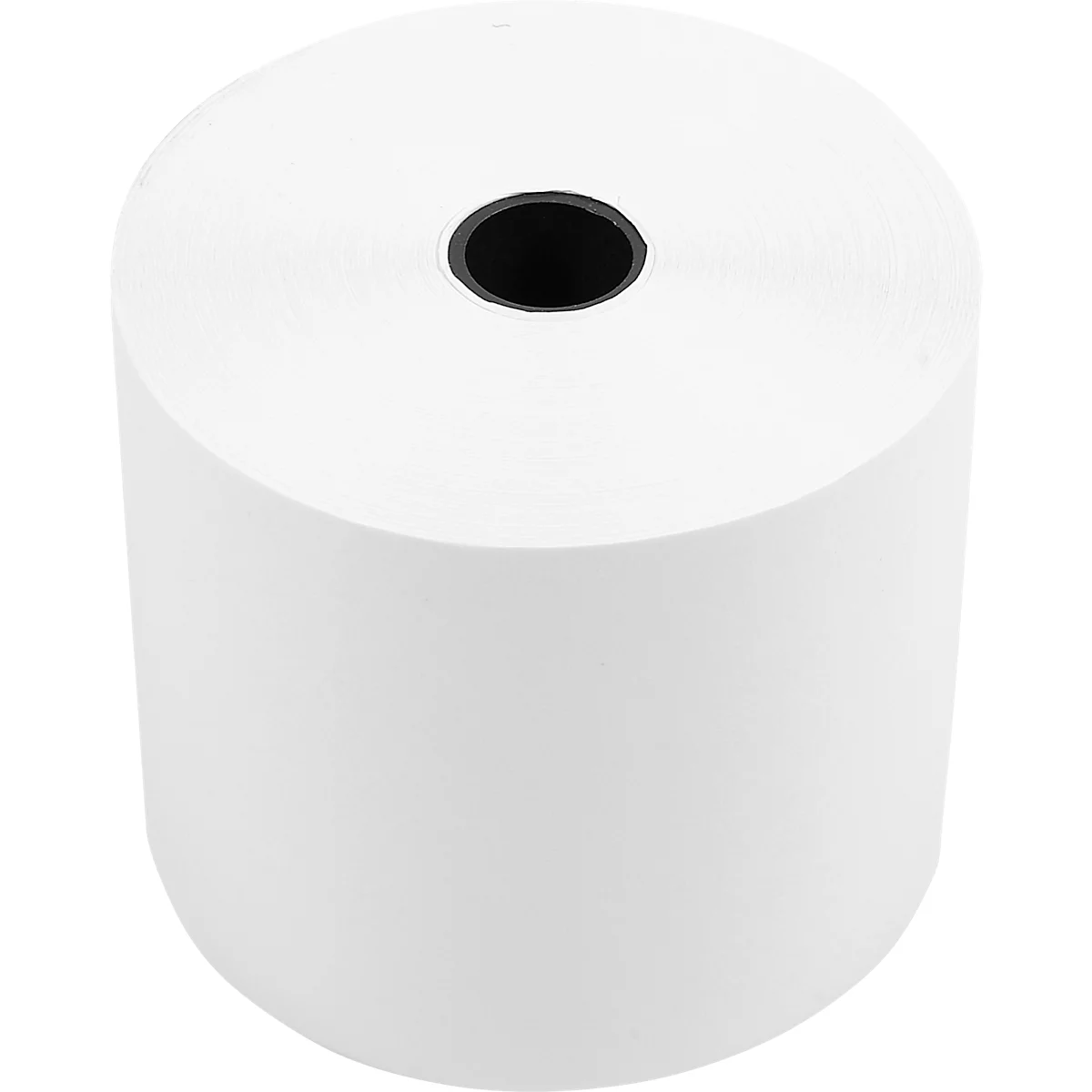 A white paper roll set, cylindrical with a black hole in the center.