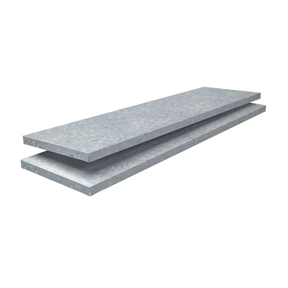Two grey, rectangular plates, stacked on top of each other.