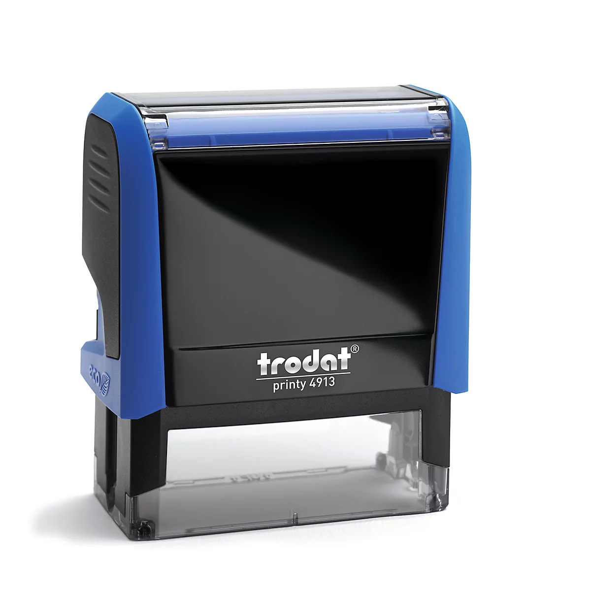 A blue and black stamp with the logo 'trodat printy 4913' on a white background.