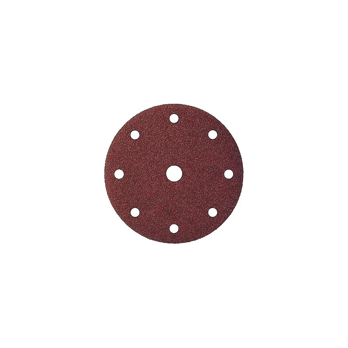 Round, brown sanding disc with 9 holes.