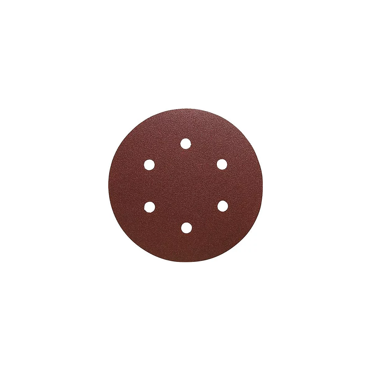 Round, brown sanding disc with six holes.