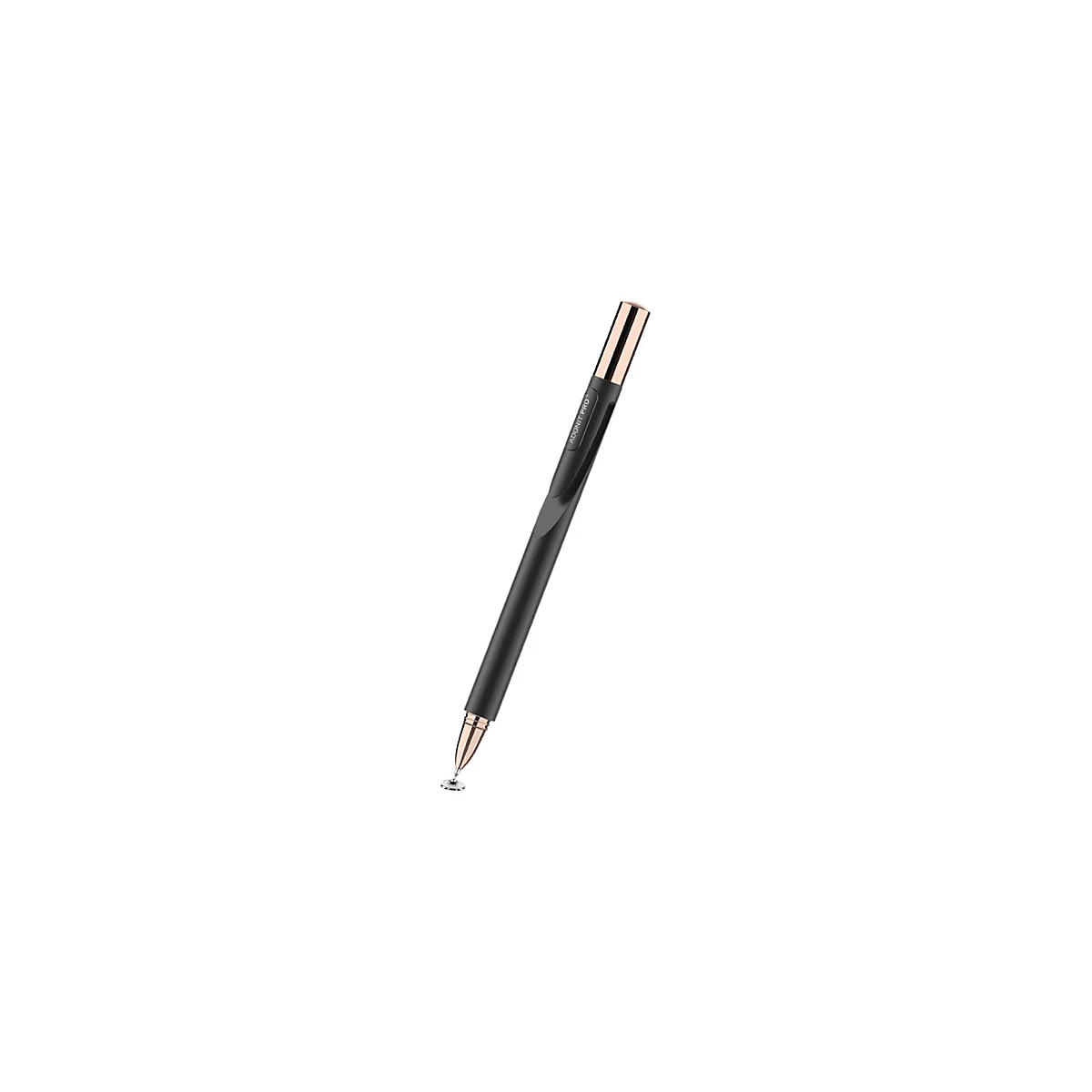 Schwarzer Stylus-Stift mit kupferfarbenen Akzenten, leicht diagonal, auf weiÃŸem Hintergrund.