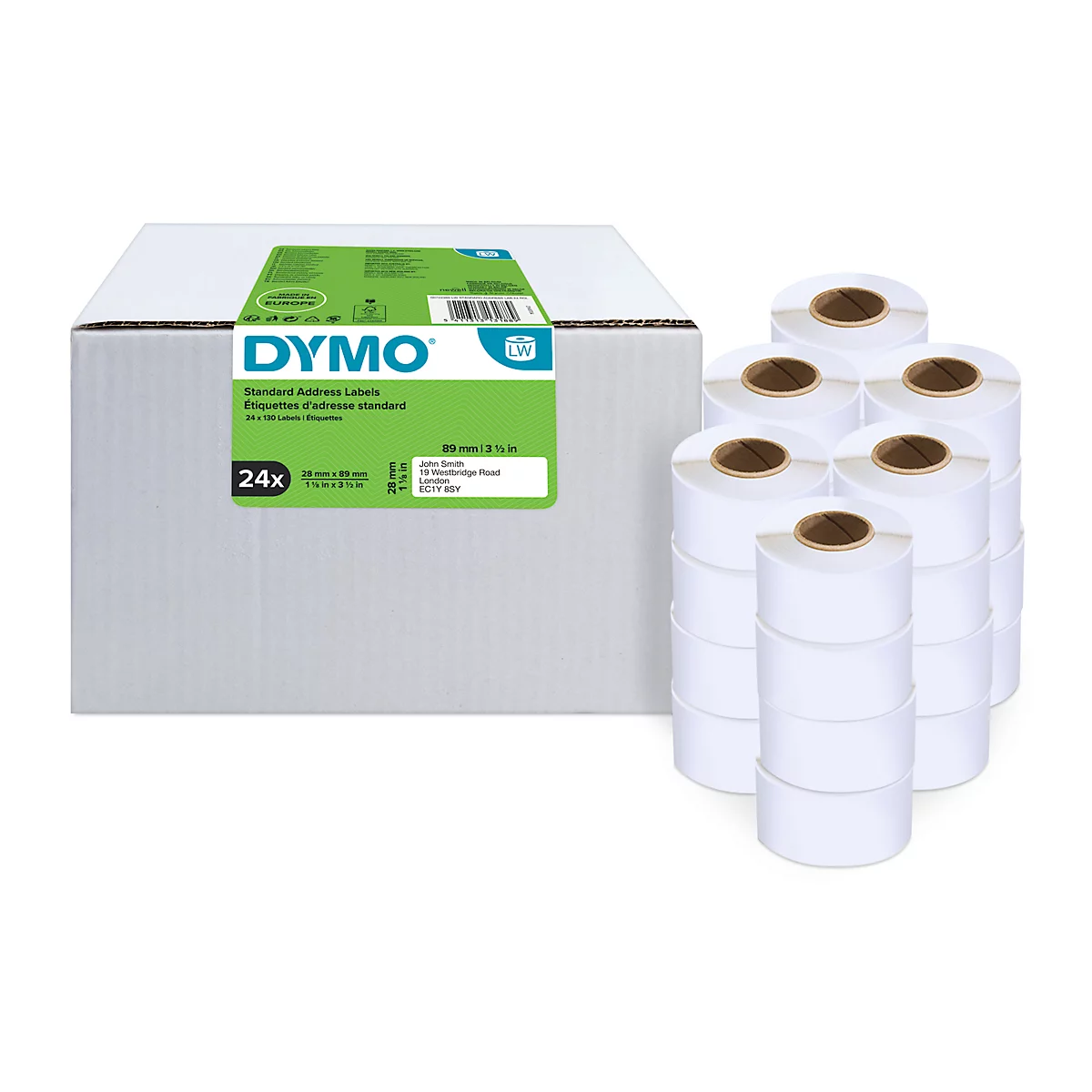 Adressetiketten Dymo® S0722360, 28 x 89 mm, für Internetmarken, permanenthaftend, Papier, weiß, 24 Rollen mit jeweils 130 Stück